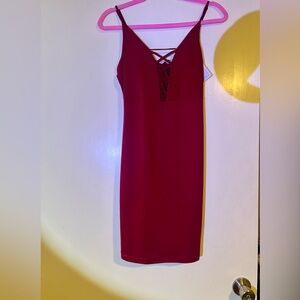 Red low cut cross chest club dress - small